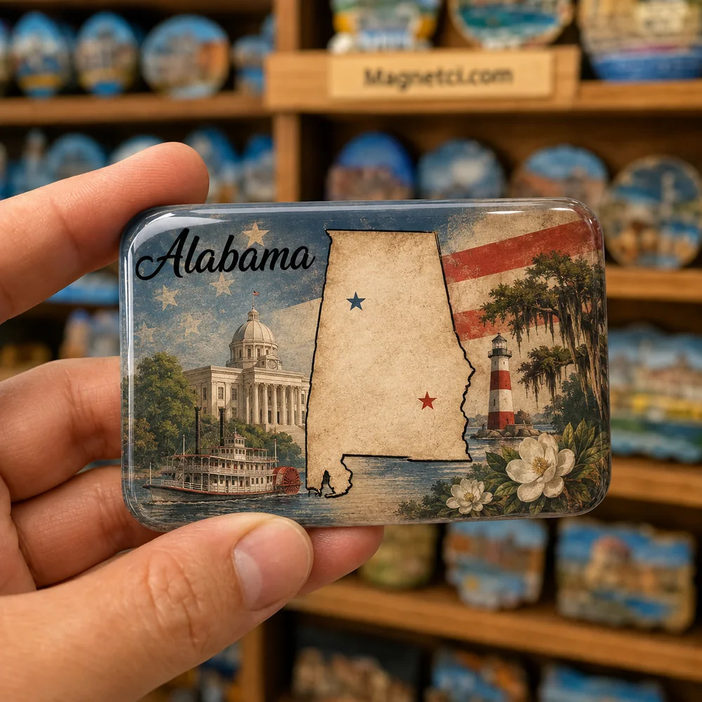 Alabama Genel Alabama Eyalet Haritası Epoksi Magnet ALA-07