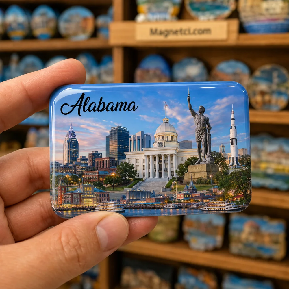 Alabama Genel Alabama Şehir Kolajı Epoksi Magnet ALA-09
