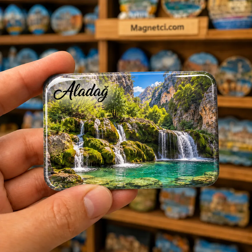 Adana Aladağ Küp Şelaleleri temalı elde tutulan parlak epoksi souvenir magnet