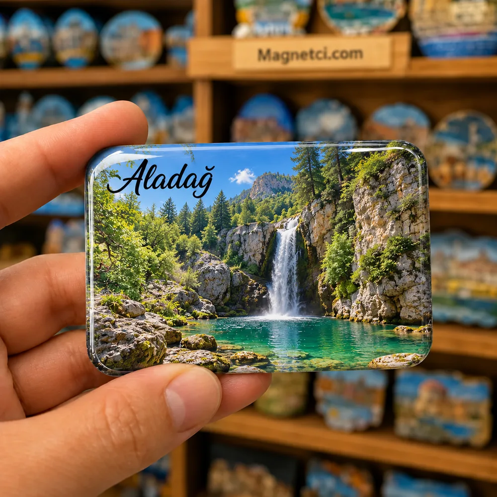 Adana Aladağ Simit Şelalesi temalı elde tutulan parlak epoksi souvenir magnet