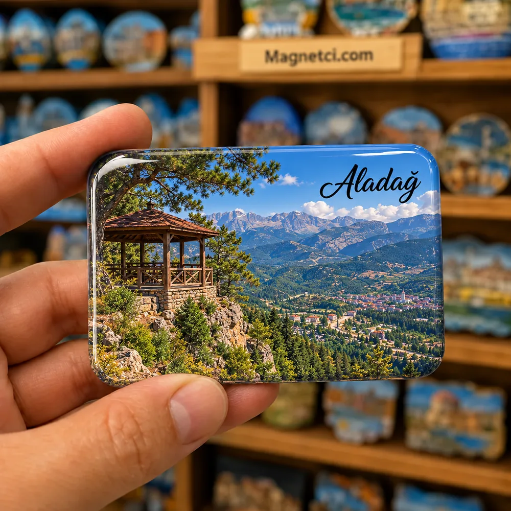 Adana Aladağ Başkanın Çardağı seyir noktası temalı elde tutulan parlak epoksi souvenir magnet