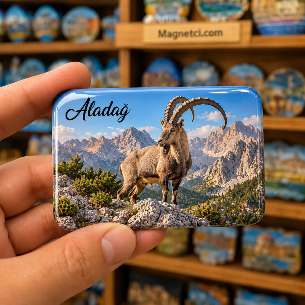 Adana Aladağlar yaban keçisi temalı elde tutulan parlak epoksi souvenir magnet