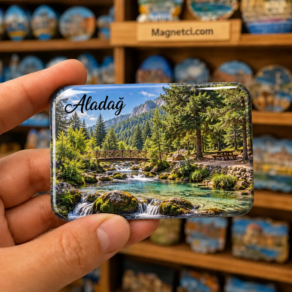 Adana Aladağ Yedigöze Orman Parkı temalı elde tutulan parlak epoksi souvenir magnet
