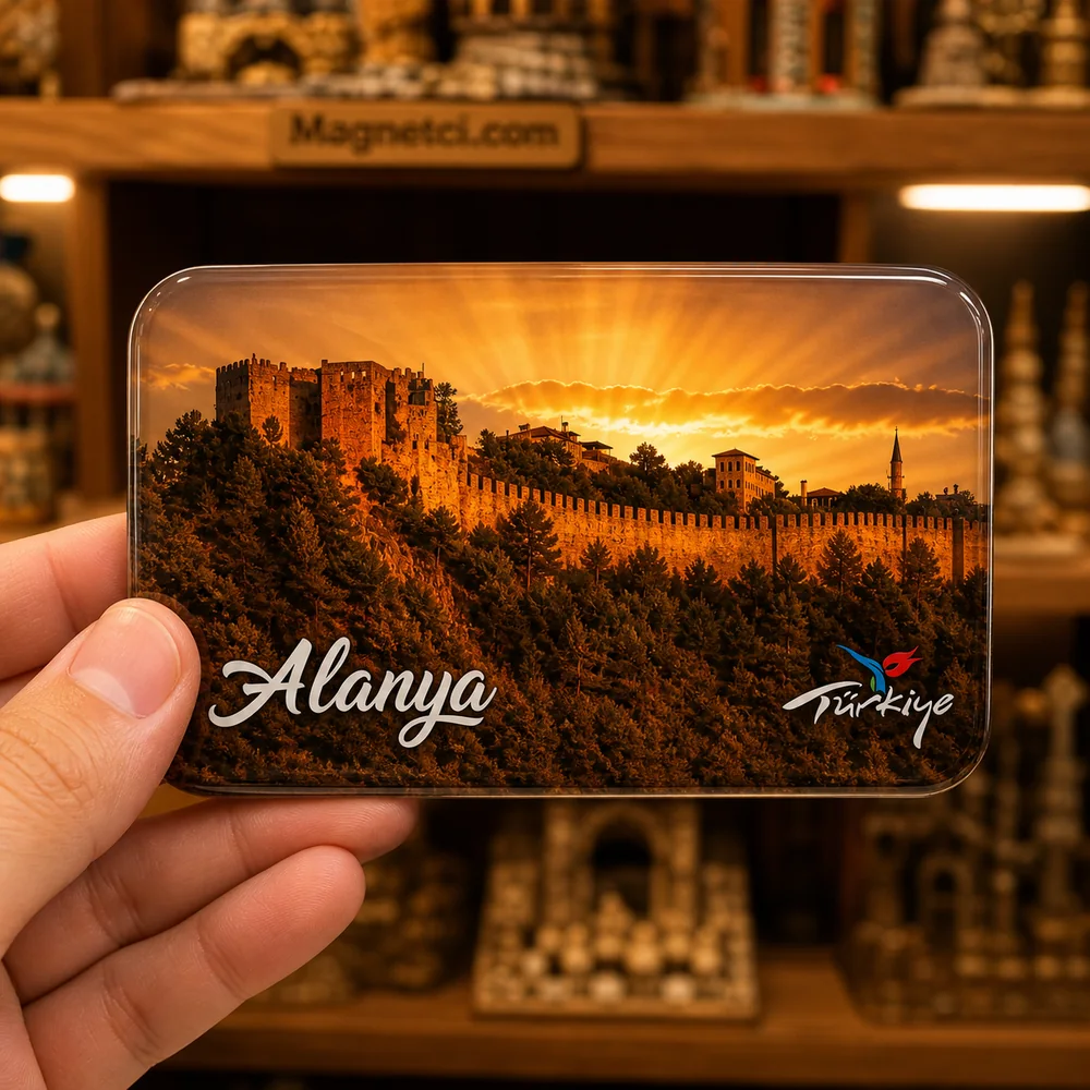 Alanya Kalesi Altın Gün Batımı Epoksi Magnet ALN-27