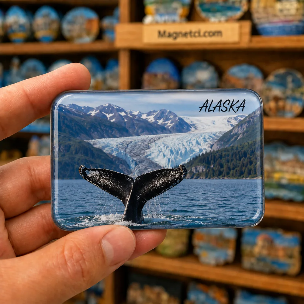 Alaska Genel Juneau Kambur Balinası ve Buzul Epoksi Magnet ALK-02