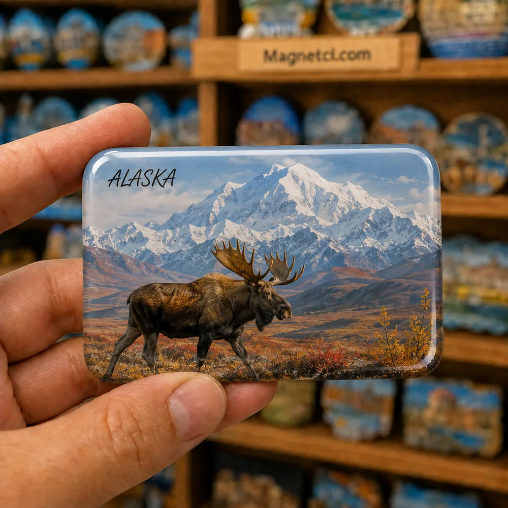 Alaska Genel Denali Dağı ve Sığın Epoksi Magnet ALK-03