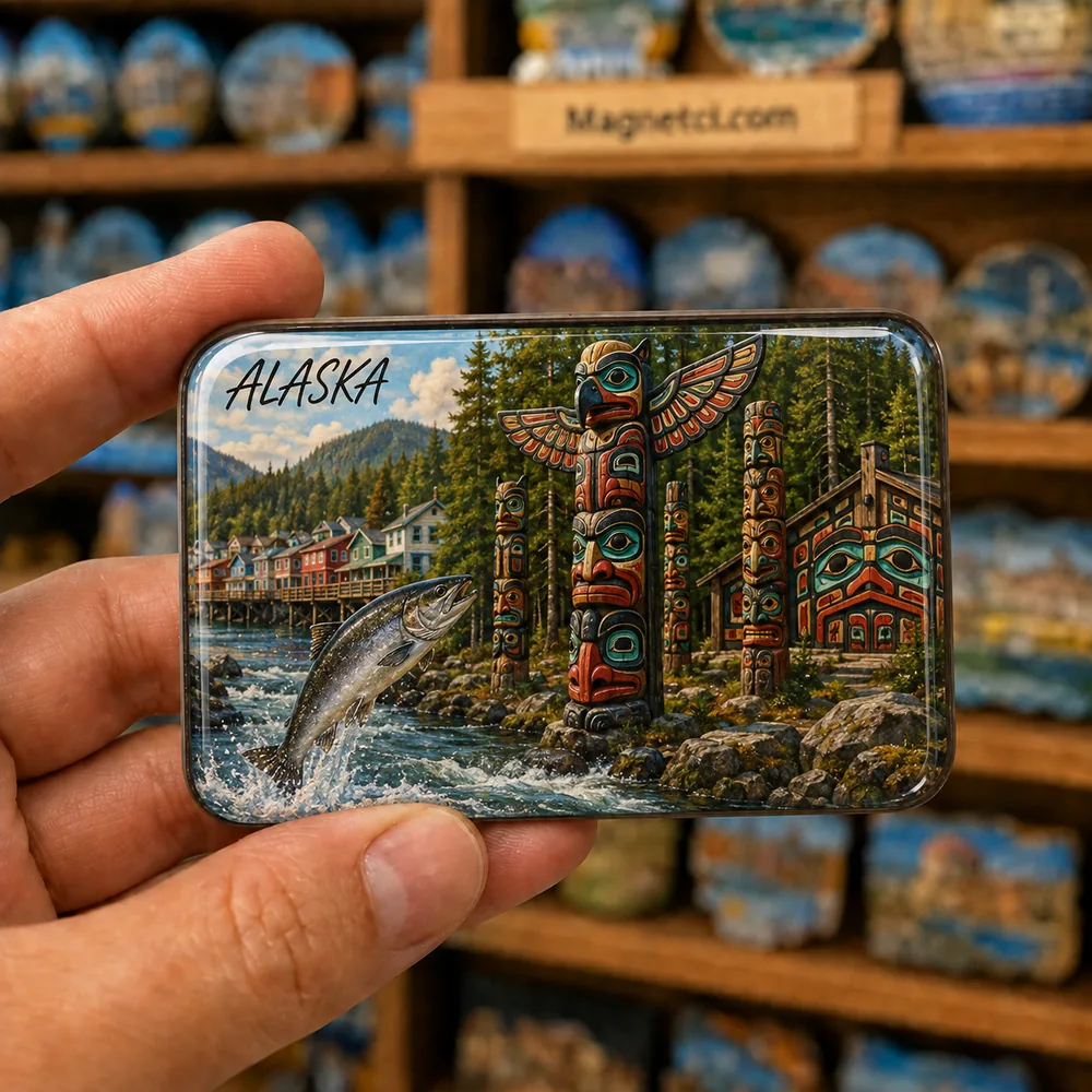 Alaska Genel Ketchikan Totemleri ve Kral Somon Epoksi Magnet ALK-06
