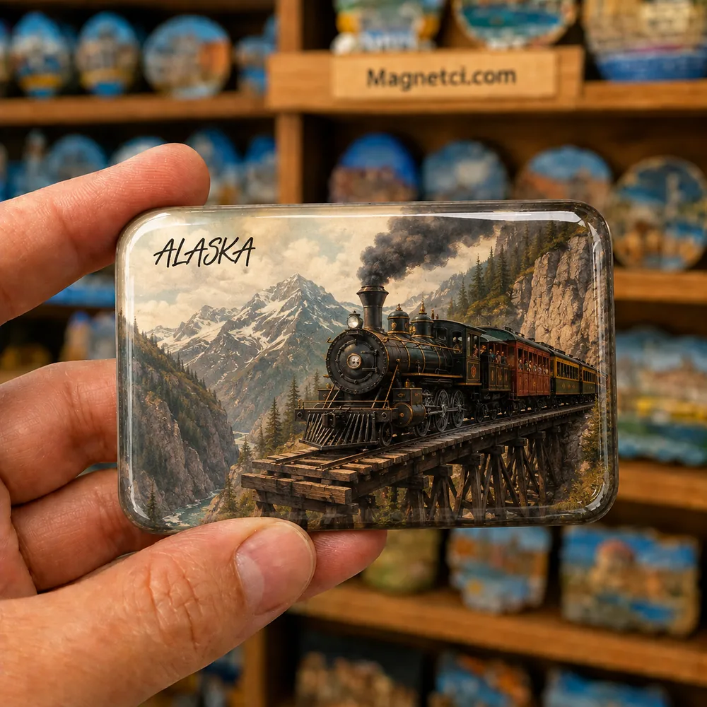 Alaska Genel Skagway Buharlı Treni Epoksi Magnet ALK-07