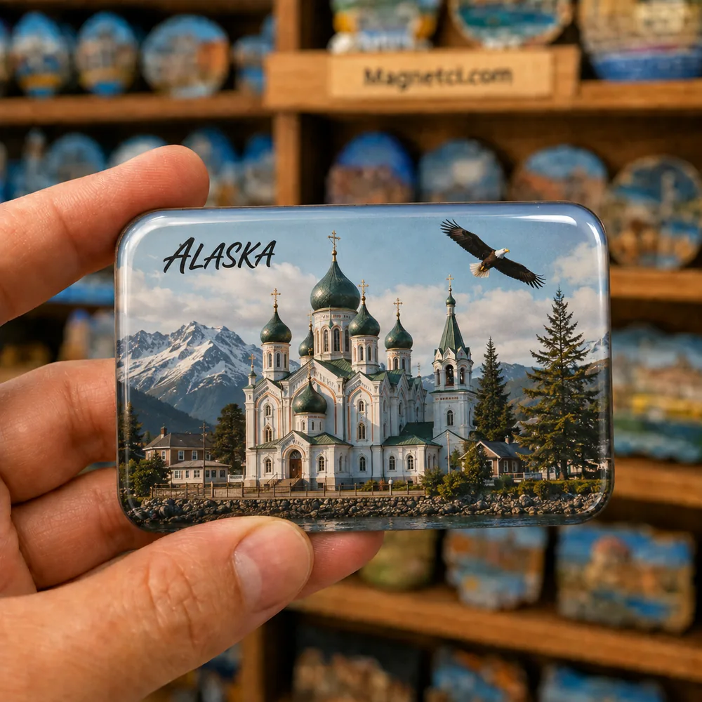 Alaska Genel Sitka Rus Mirası ve Kel Kartal Epoksi Magnet ALK-08