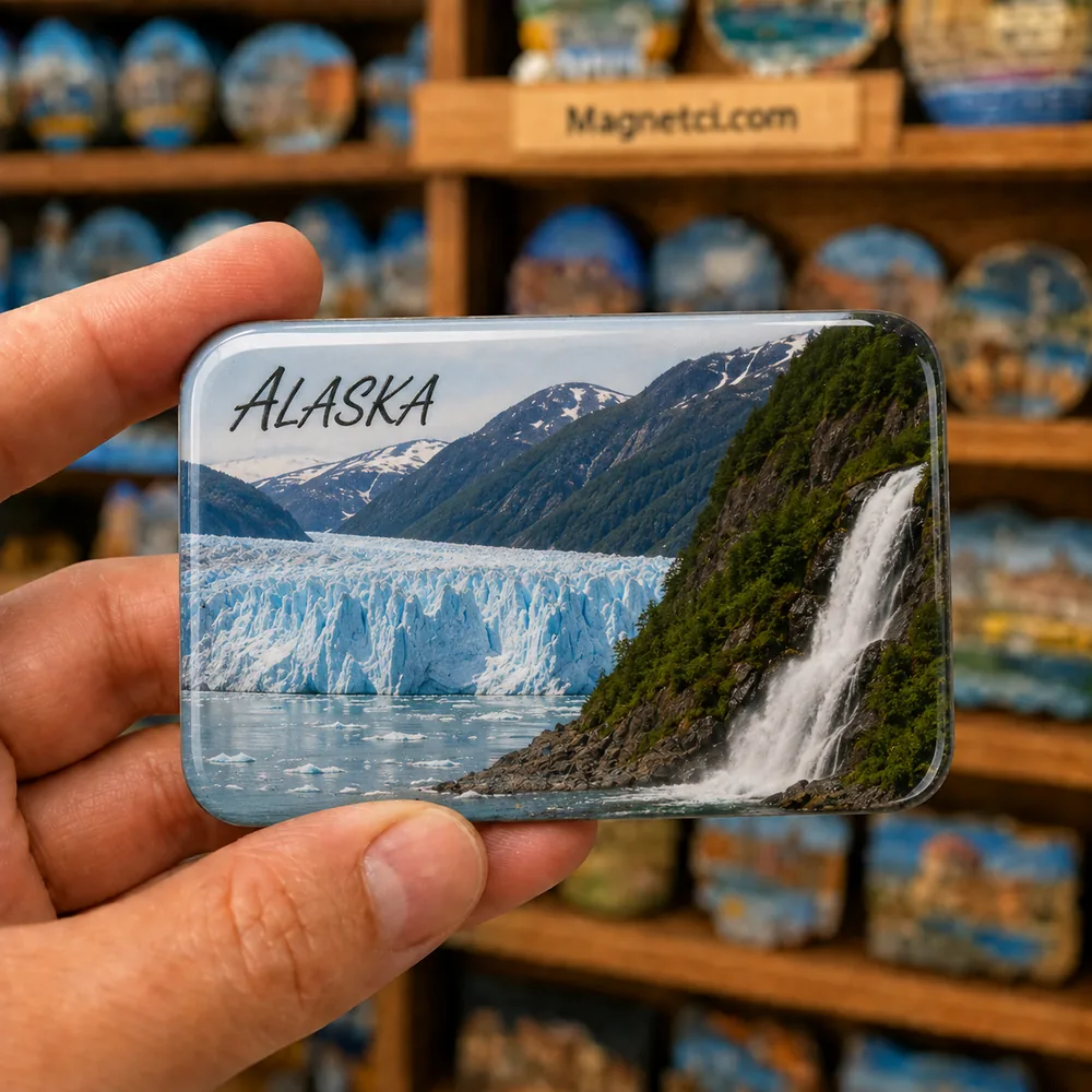 Alaska Genel Mendenhall Buzulu ve Nugget Falls Epoksi Magnet ALK-12