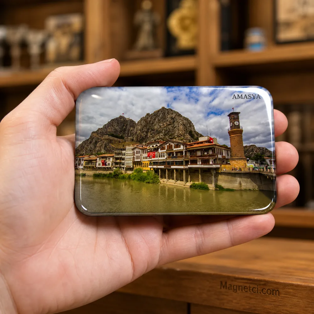 Amasya Saat Kulesi Bulutlu Panorama Epoksi Magnet AMA-05