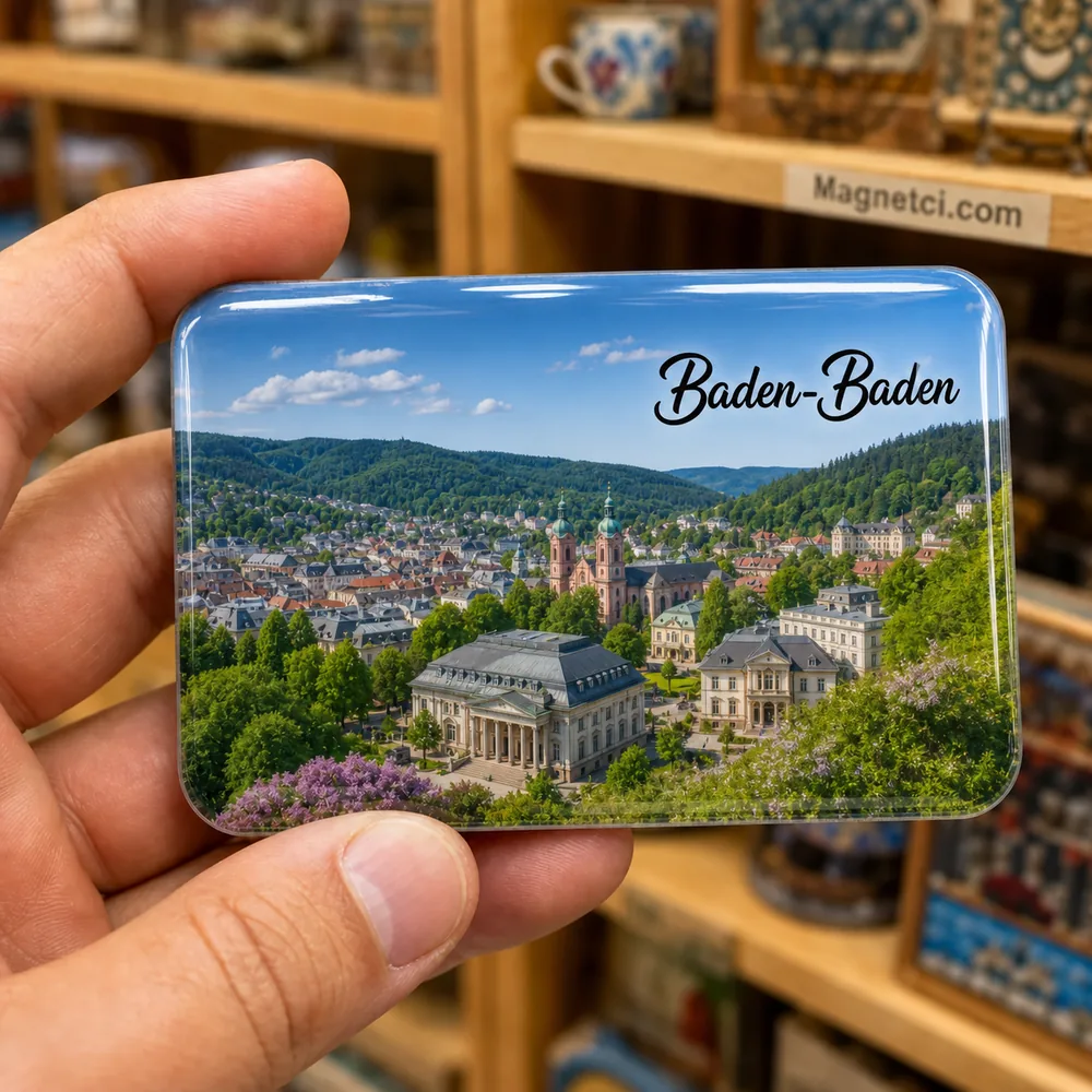 Baden-Baden Panoramaweg Şehir ve Orman Manzarası Epoksi Magnet BAD-04
