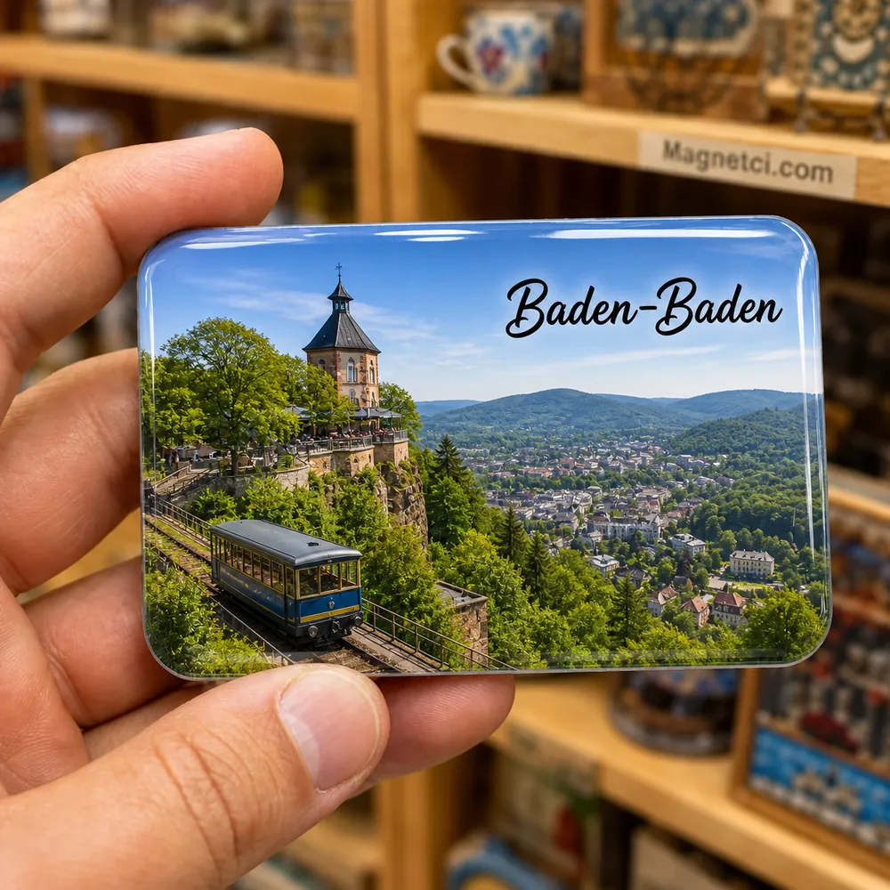 Baden-Baden Merkur Dağı ve Merkurbergbahn Epoksi Magnet BAD-06
