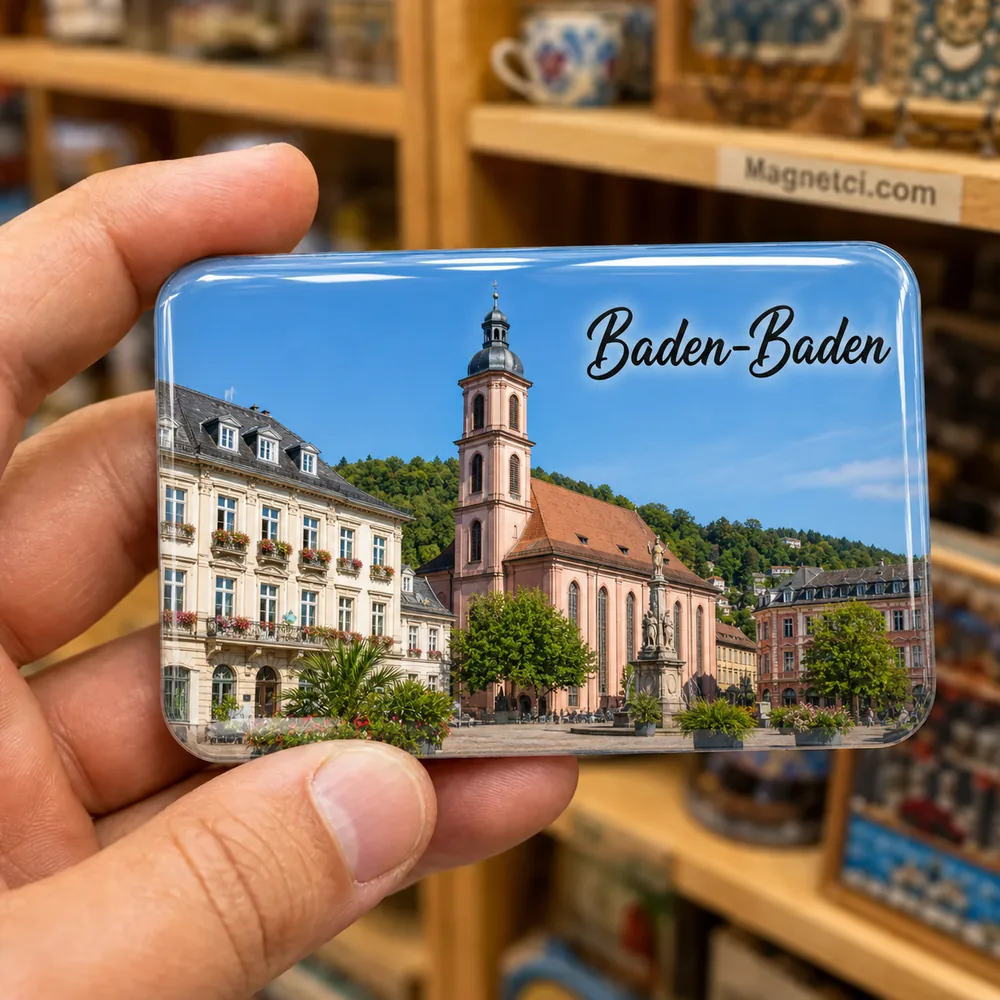 Baden-Baden Marktplatz ve Stiftskirche Epoksi Magnet BAD-12