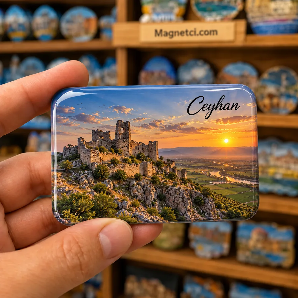 Adana Ceyhan Tumlu ve Dumlu Kalesi temalı elde tutulan parlak epoksi souvenir magnet
