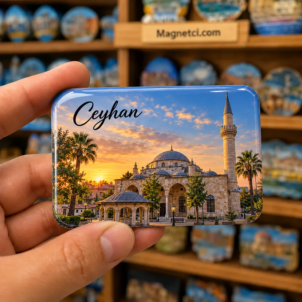 Adana Ceyhan Abdulkadir Ağa Camii temalı elde tutulan parlak epoksi souvenir magnet