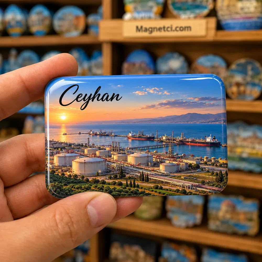 Adana Ceyhan enerji koridoru havzası temalı elde tutulan parlak epoksi souvenir magnet