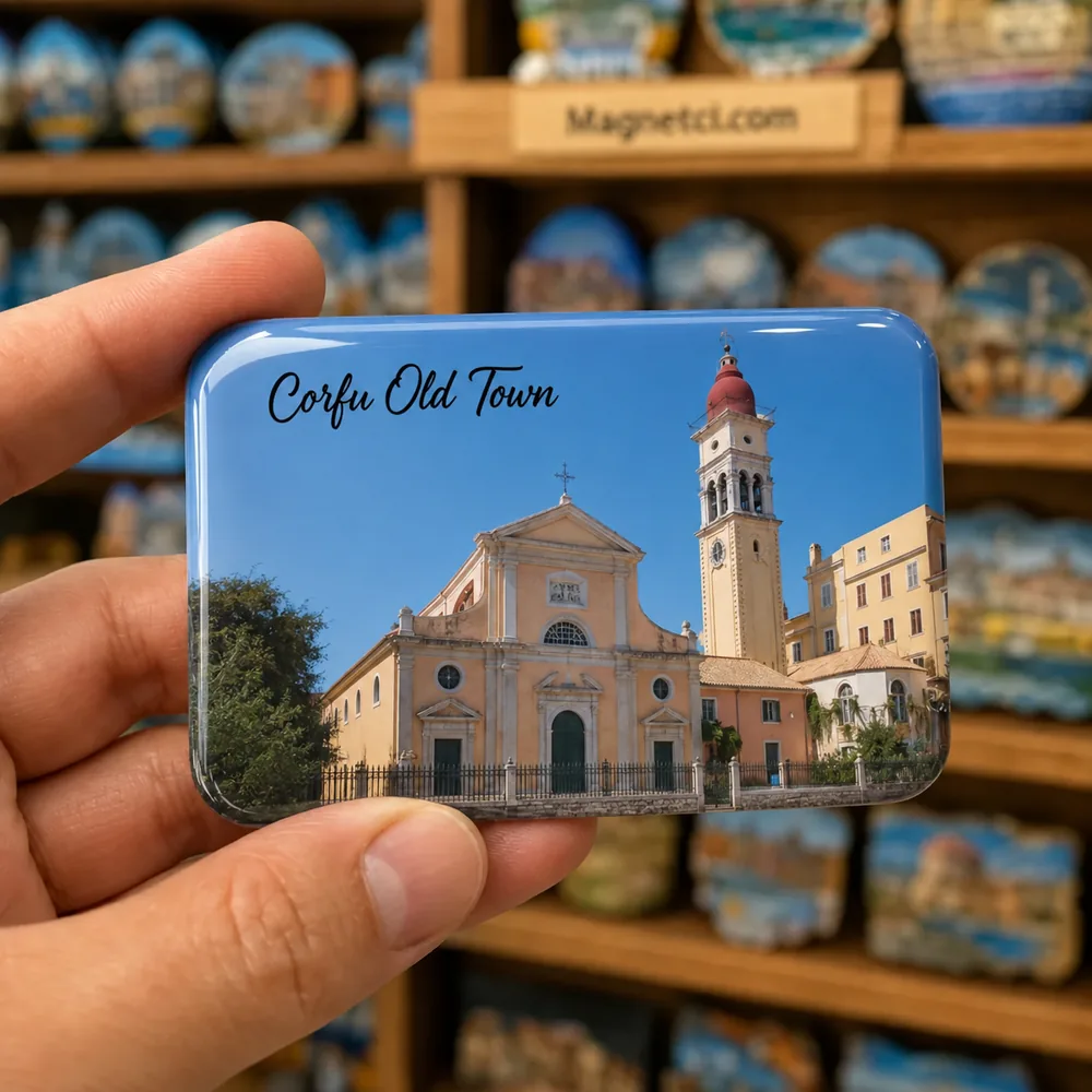 Corfu Old Town Aziz Spyridon Kilisesi epoksi magnet COR-05