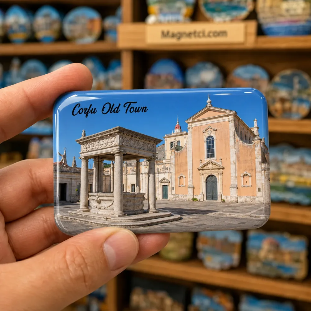 Corfu Old Town Kremasti Meydanı ve Venedik Kuyusu epoksi magnet COR-07
