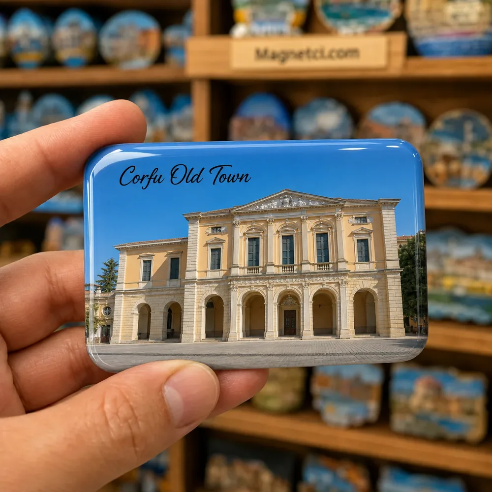Corfu Old Town Korfu Belediye Binası epoksi magnet COR-09