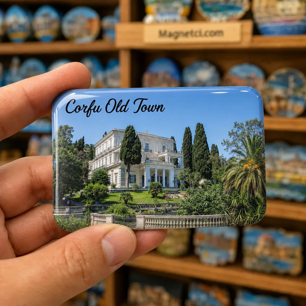 Corfu Old Town Mon Repos Sarayı epoksi magnet COR-10