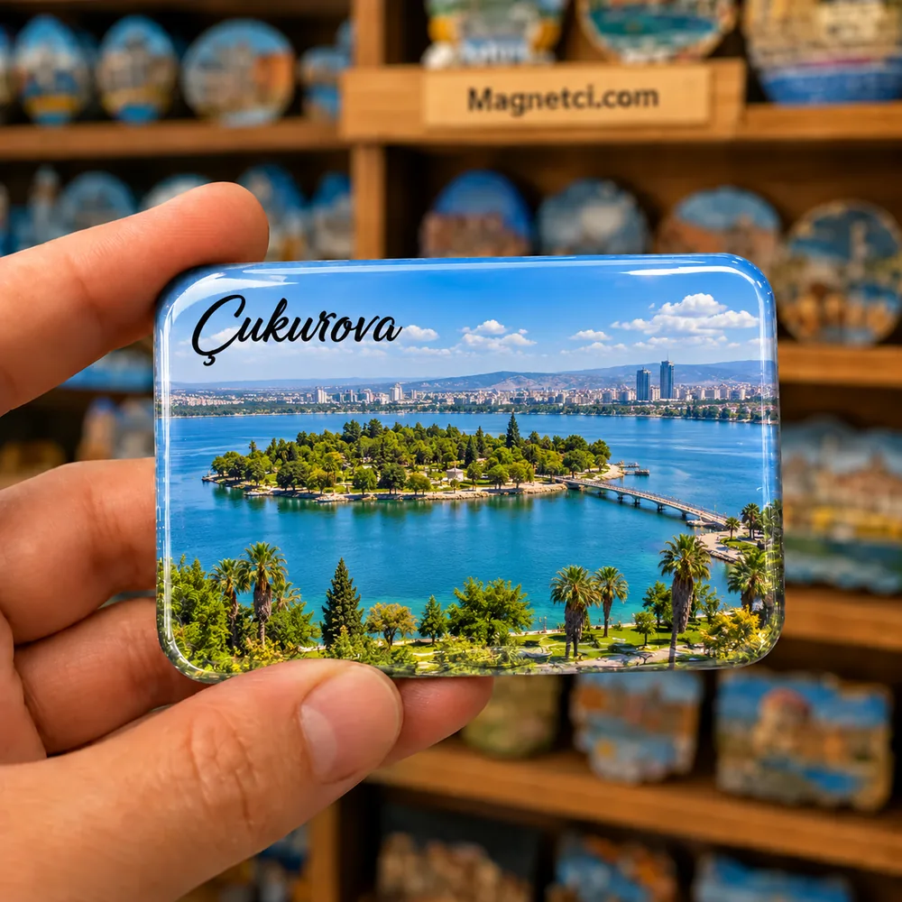 Adana Çukurova Sevgi Adası temalı elde tutulan parlak epoksi souvenir magnet