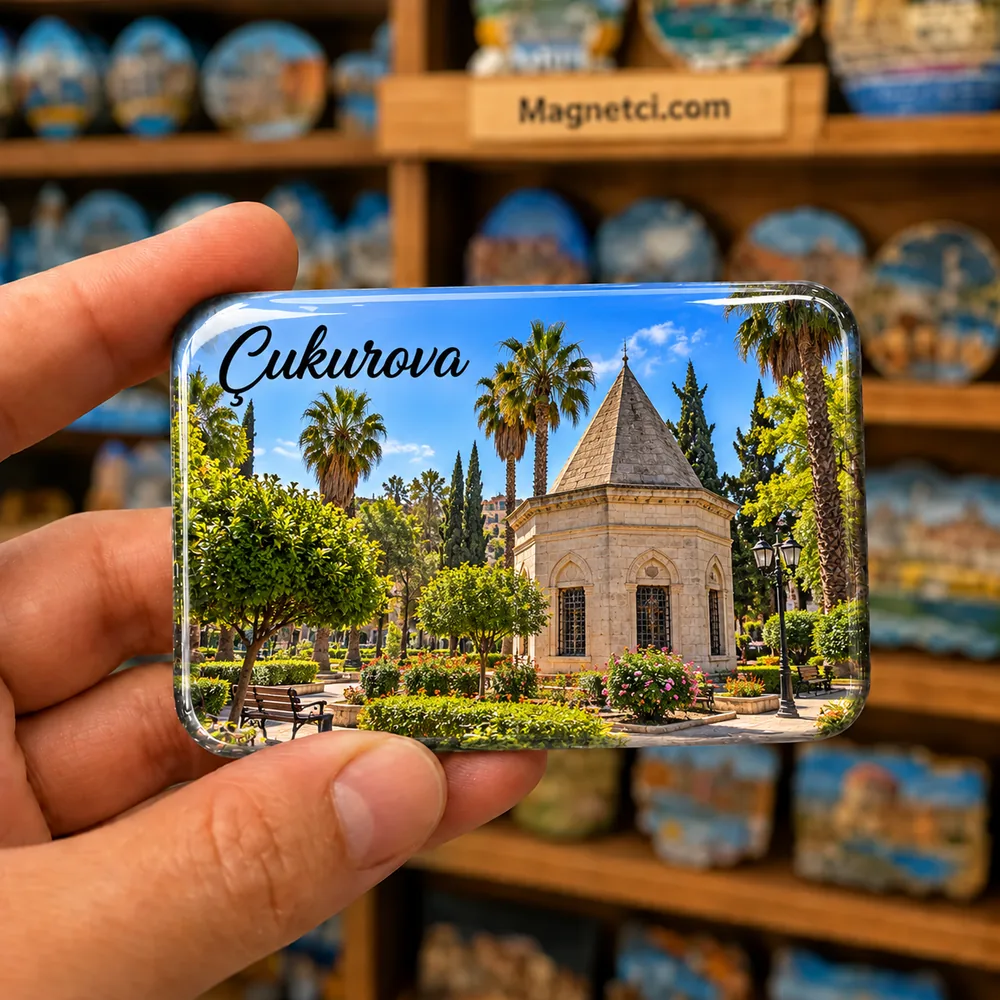 Adana Çukurova Çobandede Parkı ve Türbesi temalı elde tutulan parlak epoksi souvenir magnet