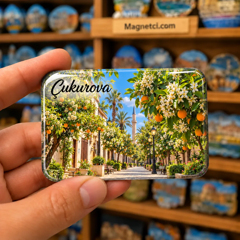 Adana Çukurova portakal çiçeği sokağı temalı elde tutulan parlak epoksi souvenir magnet