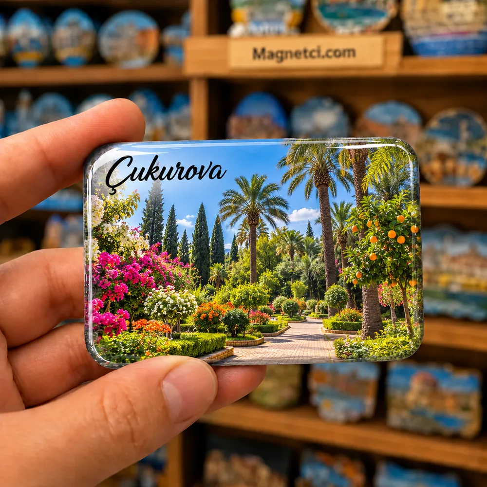 Adana Çukurova Üniversitesi Botanik Bahçesi temalı elde tutulan parlak epoksi souvenir magnet