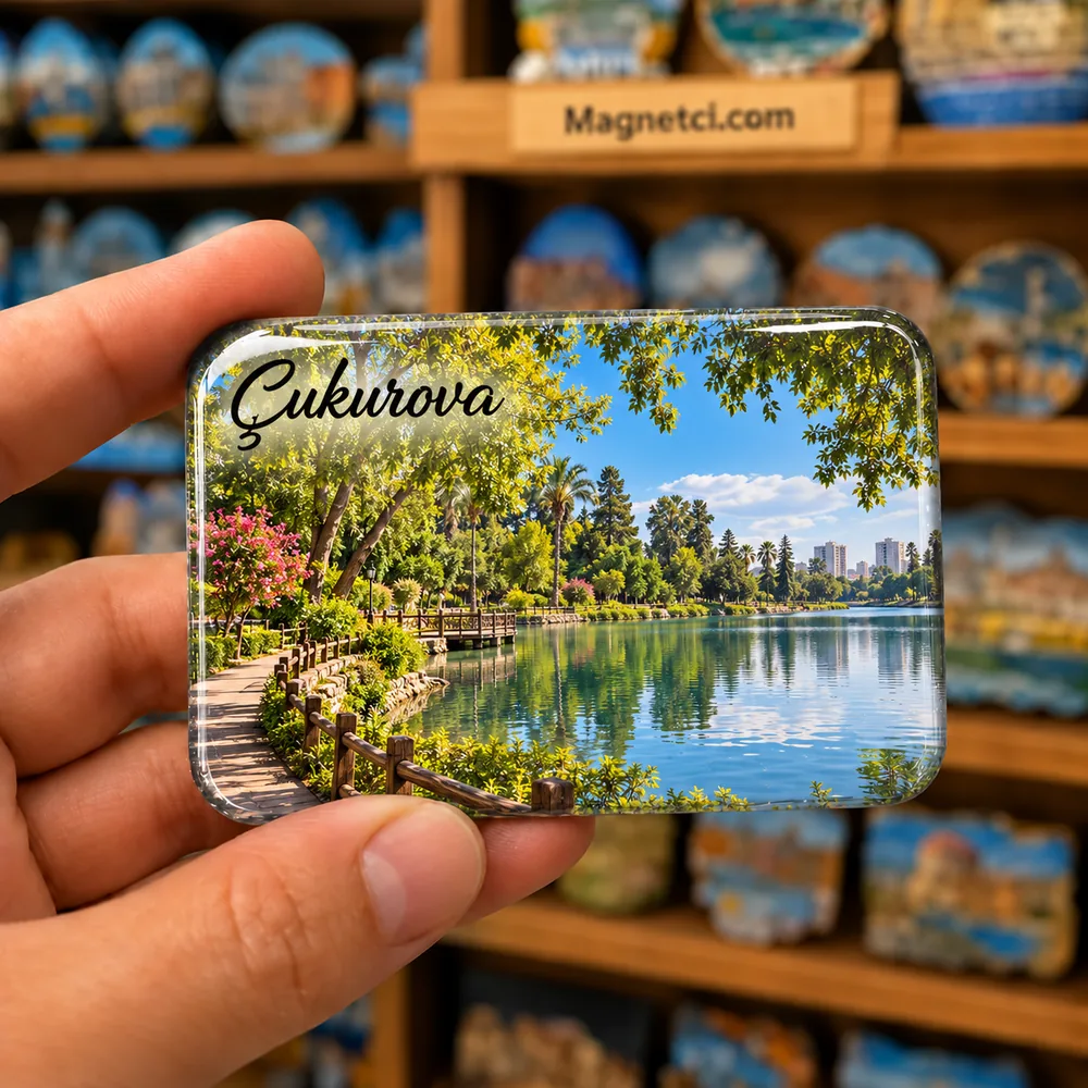 Adana Çukurova doğal park ve göl manzarası temalı elde tutulan parlak epoksi souvenir magnet