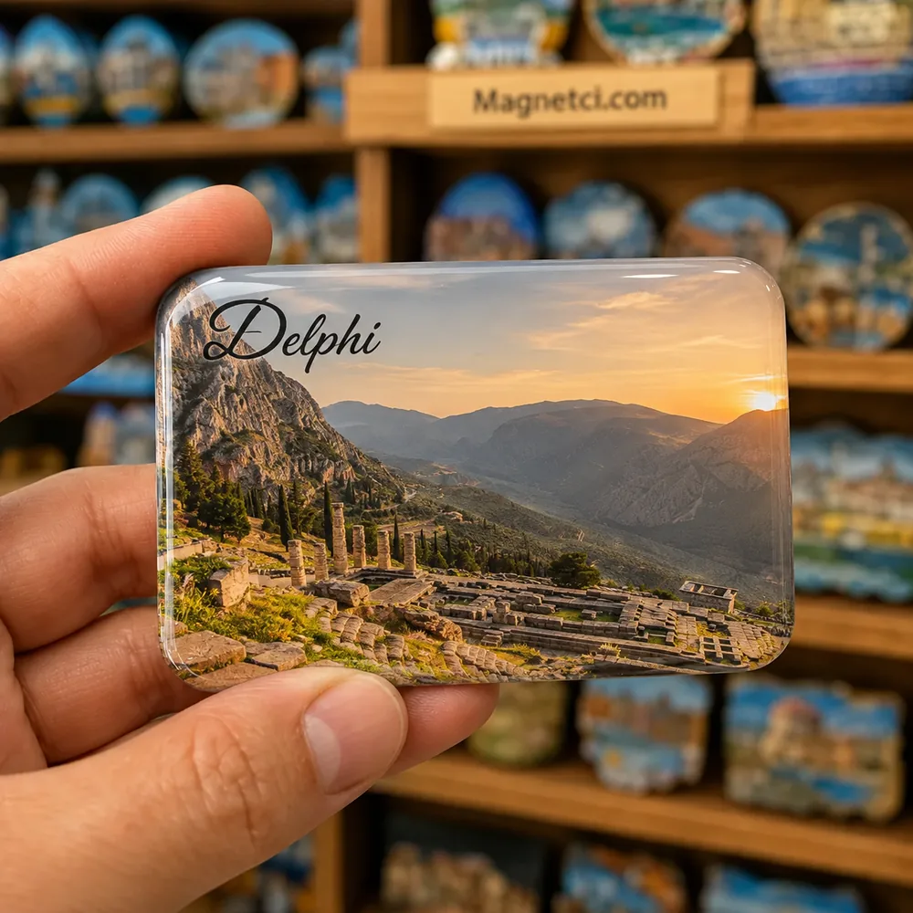 Delphi Archaeological Site Delphi ve Pleistos Vadisi Panoraması Epoksi Magnet DLP-12