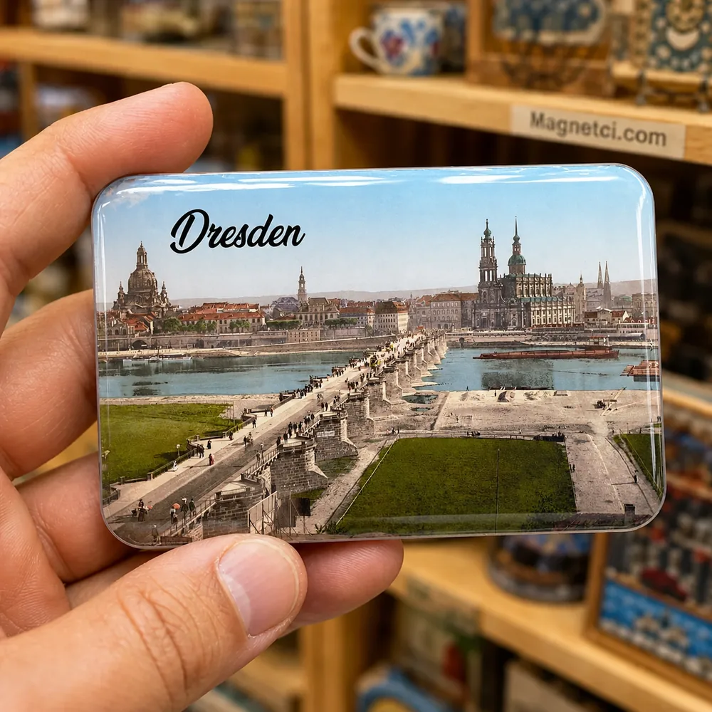Dresden Augustus Köprüsü ve Dresden Tarihi Silüeti Epoksi Magnet DRE-02