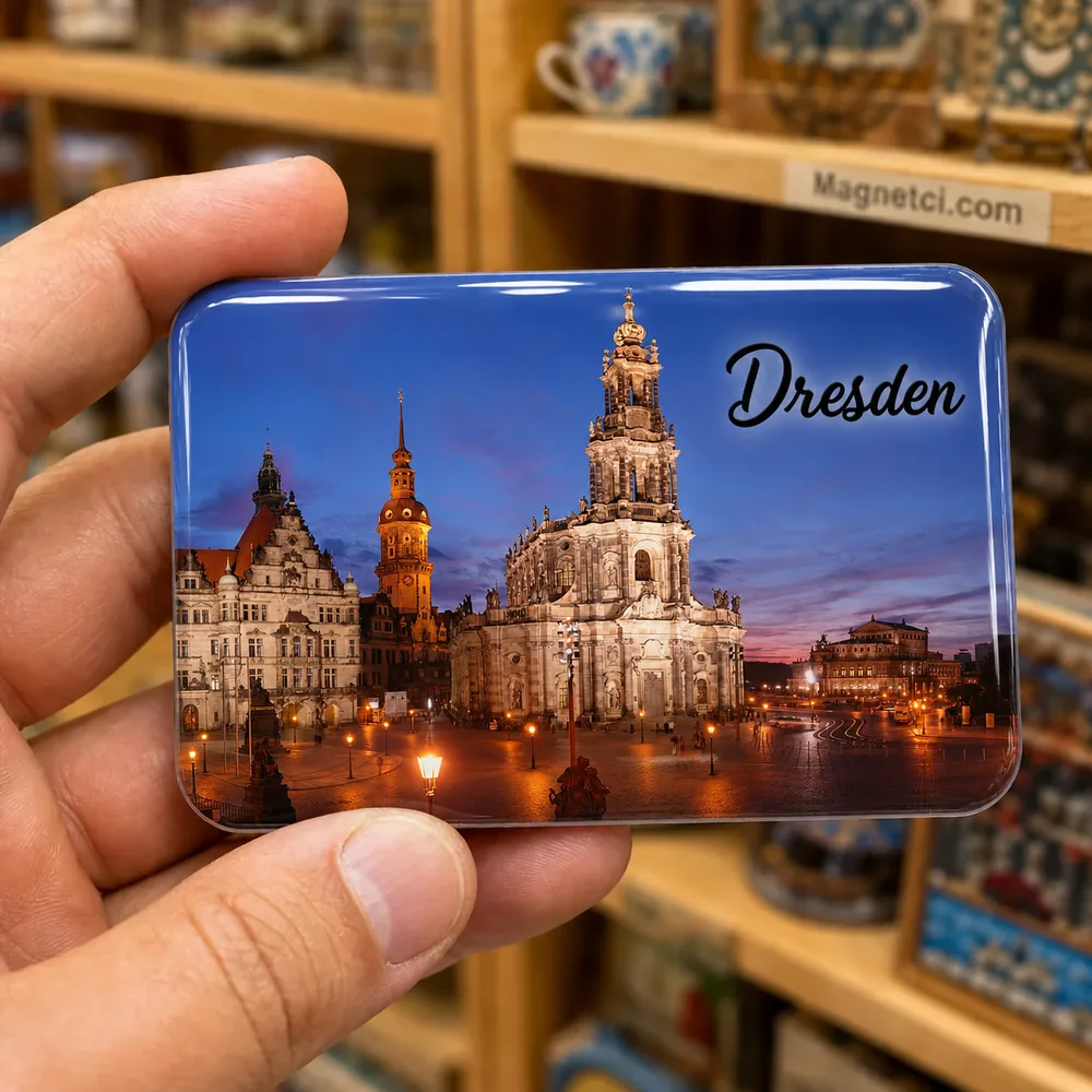 Dresden Hofkirche ve Hausmannsturm Akşam Görünümü Epoksi Magnet DRE-07
