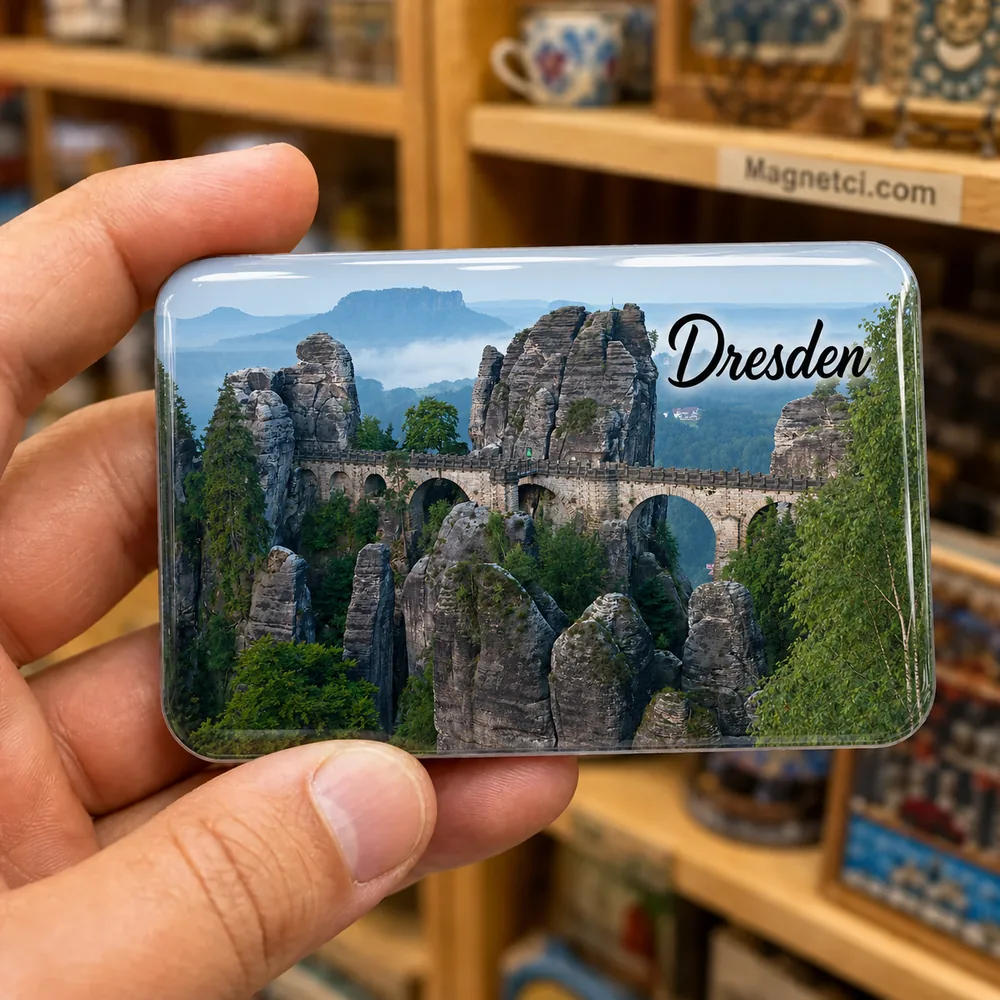 Dresden Bastei Köprüsü ve Sakson İsviçresi Epoksi Magnet DRE-08