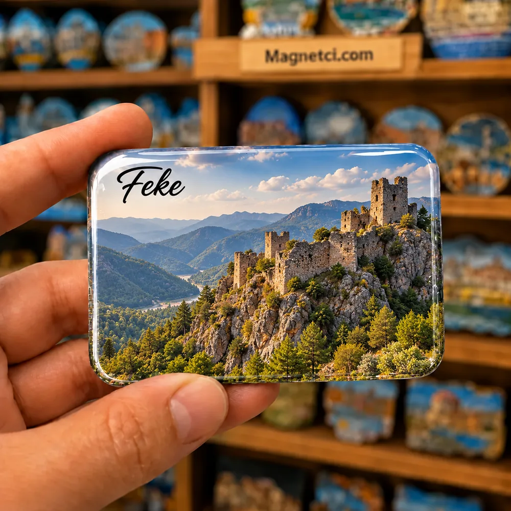 TR-ADN-FEK-01 — Adana Feke Kalesi temalı elde tutulan parlak epoksi souvenir magnet