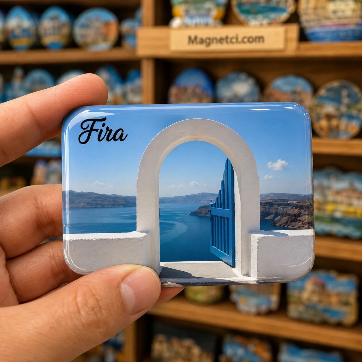 Fira Gün Batımı Panoraması epoksi magnet