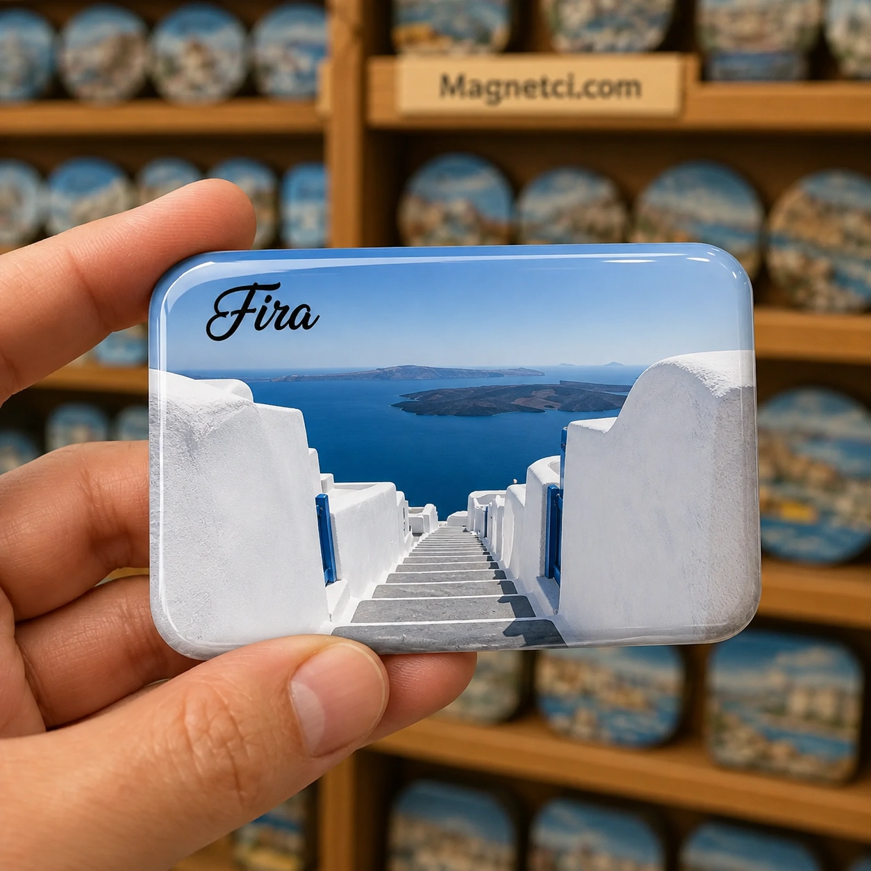 Fira Gece Şehir Silüeti epoksi magnet