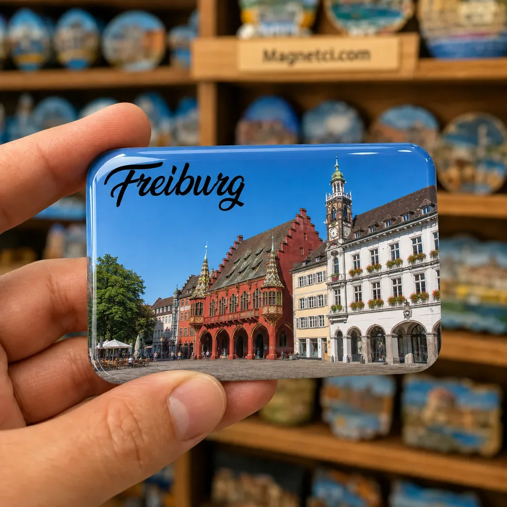 Freiburg im Breisgau Altes Rathaus ve Neues Rathaus Epoksi Magnet FRE-04