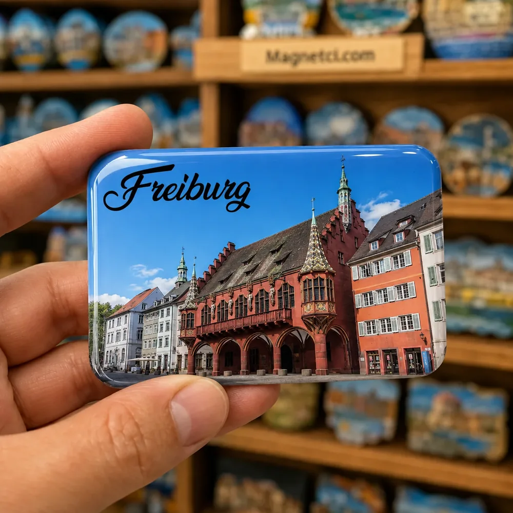 Freiburg im Breisgau Historisches Kaufhaus ve Münsterplatz Epoksi Magnet FRE-05