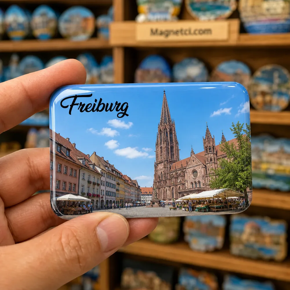 Freiburg im Breisgau Münsterplatz ve Freiburger Münster Epoksi Magnet FRE-06