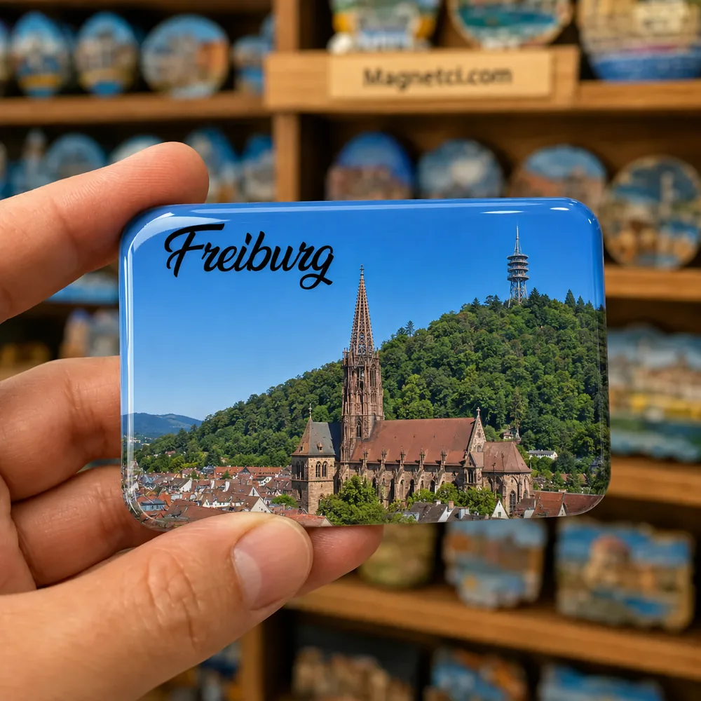 Freiburg im Breisgau Schlossbergturm ve Kara Orman Doğası Epoksi Magnet FRE-09