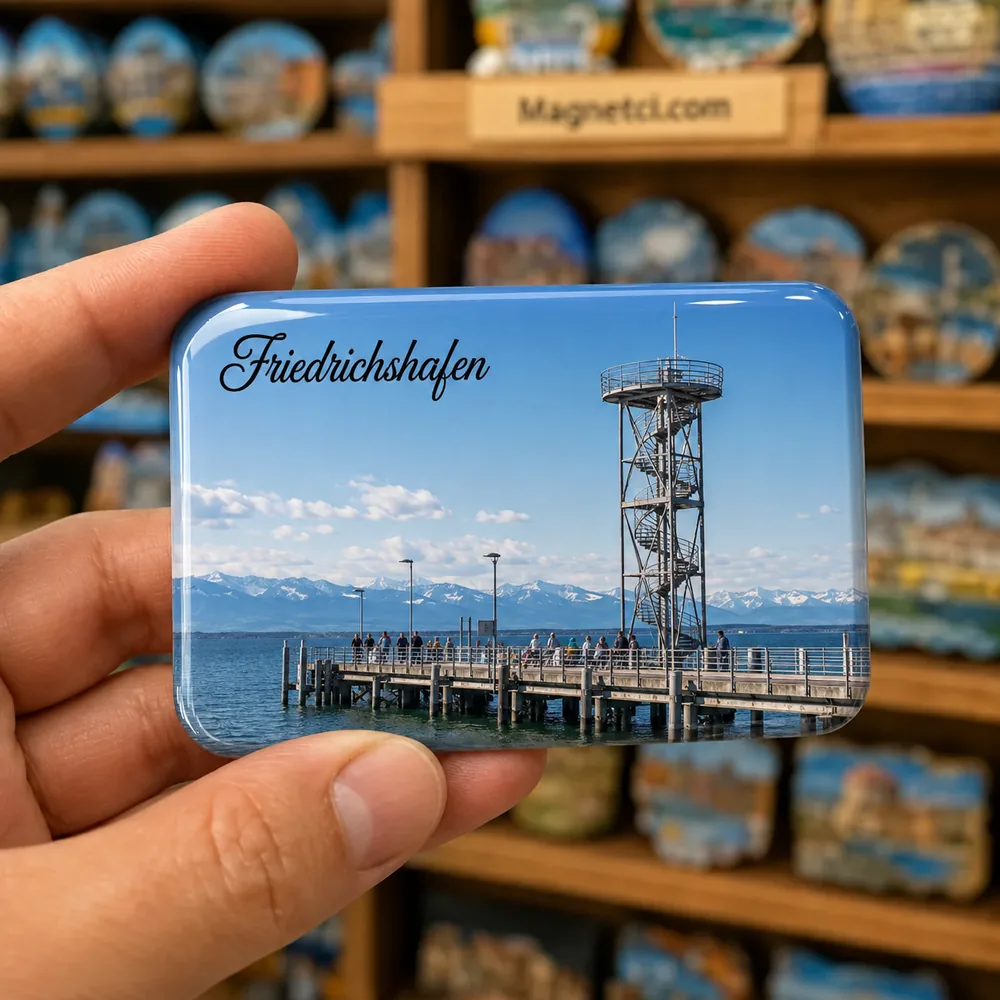 Friedrichshafen Hafenmole Moleturm ve Bodensee Epoksi Magnet FRI-02
