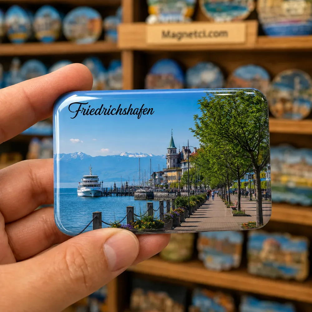 Friedrichshafen Uferpromenade ve Alp Panoraması Epoksi Magnet FRI-04