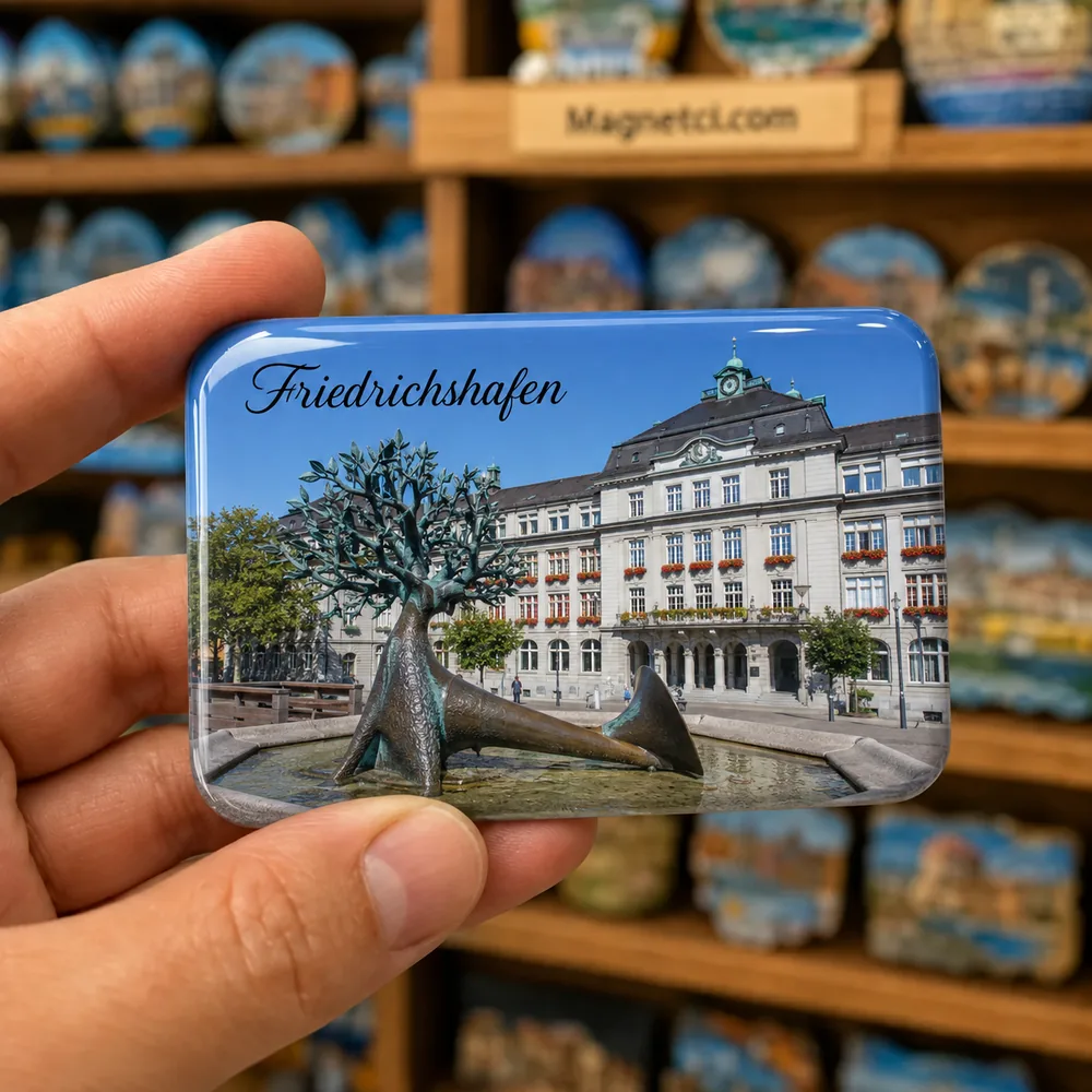 Friedrichshafen Buchhornbrunnen ve Adenauerplatz Epoksi Magnet FRI-07