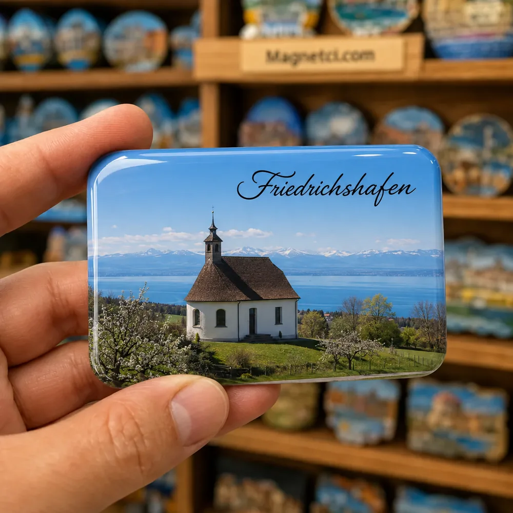 Friedrichshafen Haldenbergkapelle ve Bodensee Manzarası Epoksi Magnet FRI-11