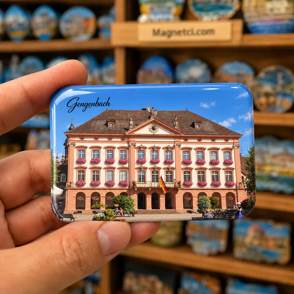 Gengenbach Rathaus temalı, elde tutulan parlak epoksi souvenir magnet örneği