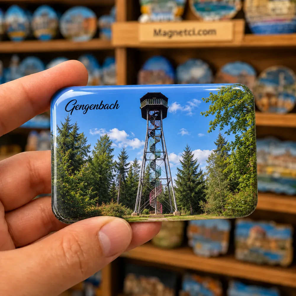 Gengenbach koleksiyonu, Oberkirch-Bottenau çevresi Geigerskopf temalı, elde tutulan parlak epoksi souvenir magnet örneği