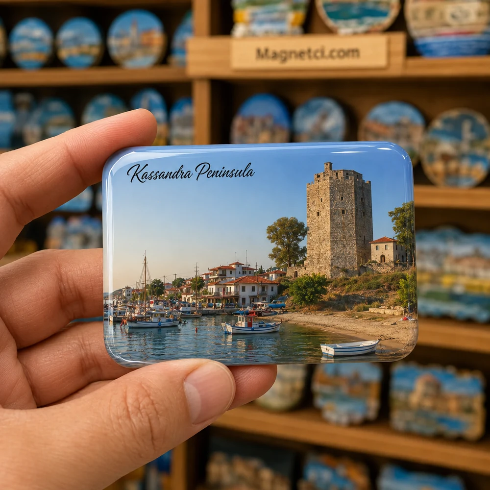 Kassandra Peninsula Gece Şehir Silüeti epoksi magnet HKP-08
