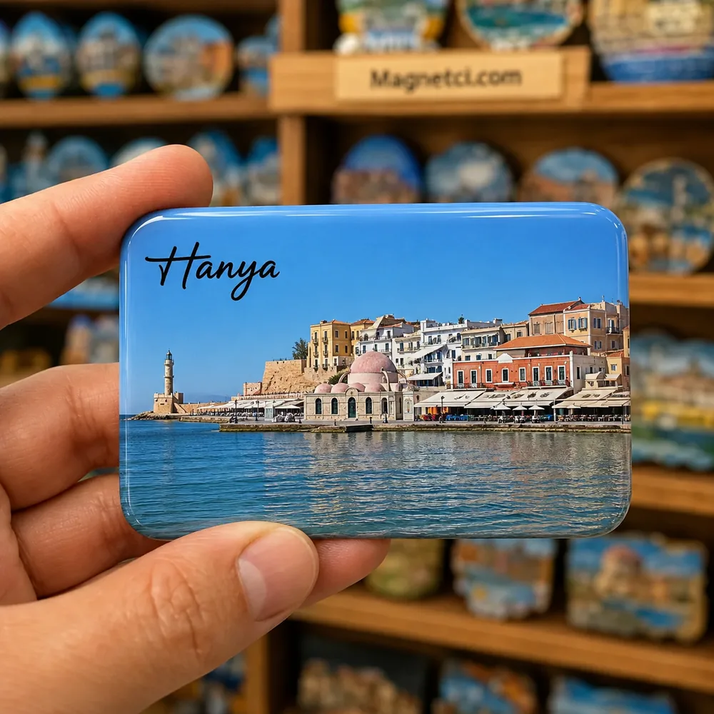 Hanya turistik nokta temalı parlak epoksi souvenir magnet