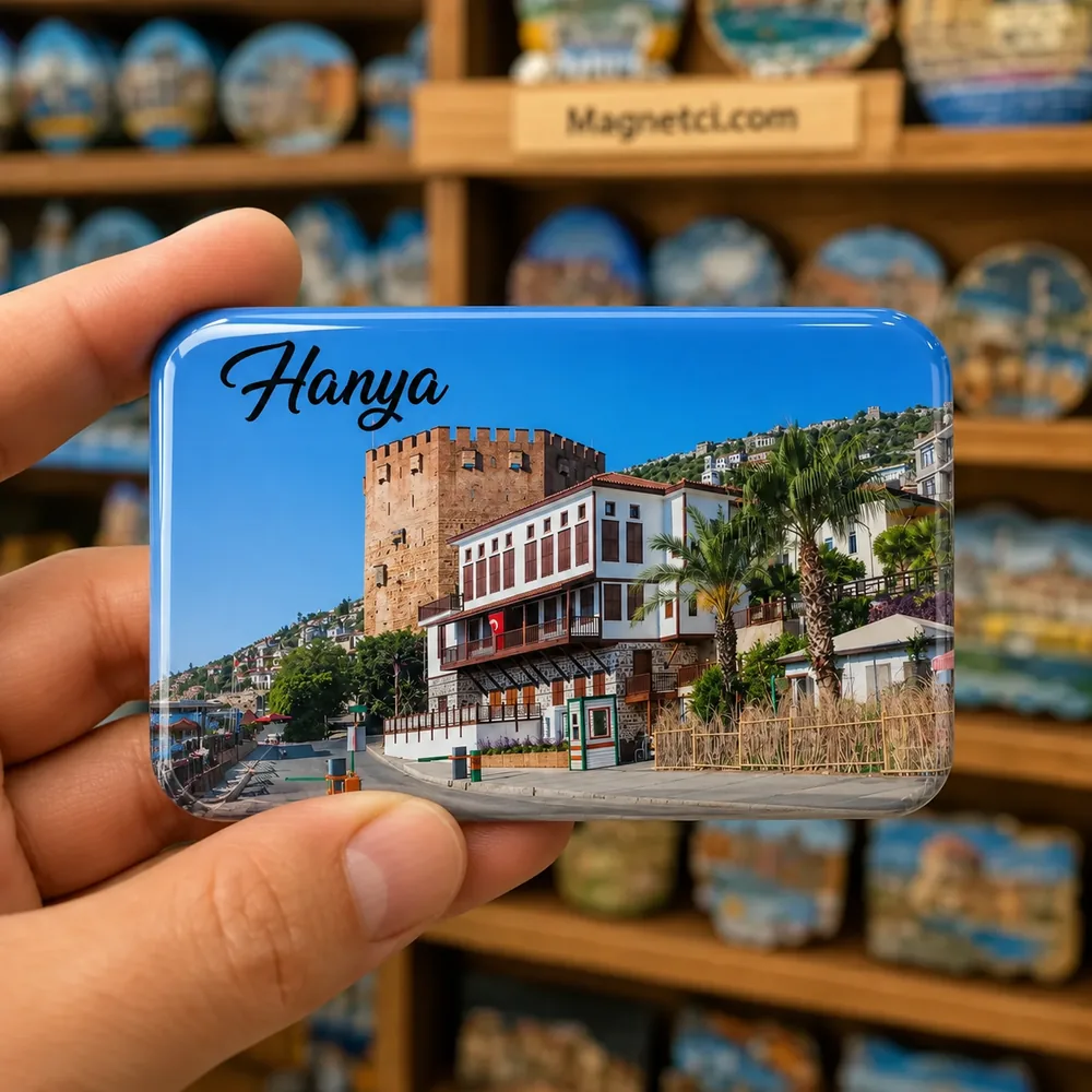 Hanya turistik nokta temalı parlak epoksi souvenir magnet